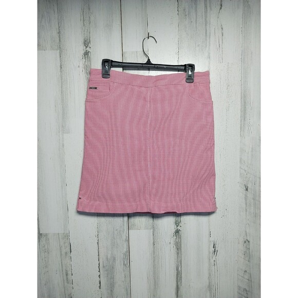 Renuar Size 10 Red And White Striped Pull On Stretch Skirt Built In Shorts - Picture 1 of 11